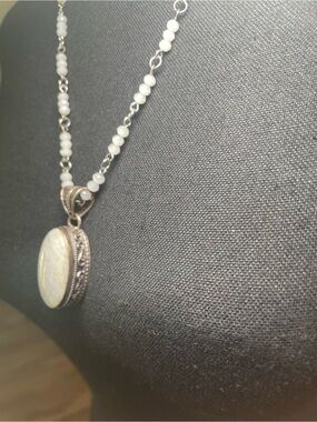 White Beaded Pendant Necklace - Elegant Sterling-Style Design